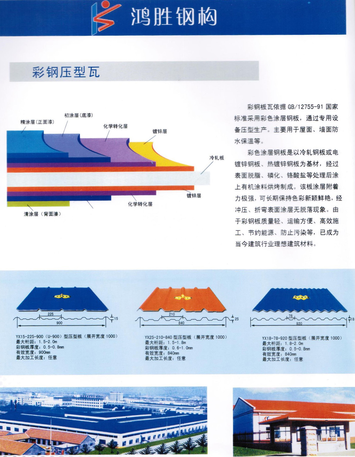彩鋼板瓦依據 GB/12755-91 國家標準采用彩色涂層鋼板，通過專用設備壓型生產。主要用于屋面、墻面防水保溫等。 彩色涂層鋼板是以冷軋鋼板或電鍍鋅鋼板、熱鍍鋅鋼板為基材，經過表面脫脂、磷化、鉻酸鹽等處理后涂上有機涂料烘烤制成。該板涂層附著力極強，可長期保持色彩新穎鮮艷，經沖壓、折彎表面涂層無脫落現象。由于彩鋼板質量輕、運輸方便、高效施工、節約能源、防止污染等，已成為當今建筑行業理想建筑材料。